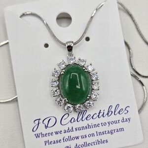 Swarovski Crystal Elements Silver Necklace Green and Clear 18 - 20.5 inch Prom